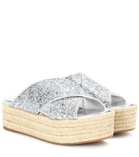 รองเท า miu miu glitter shoes|Silver Glitter Sandals .